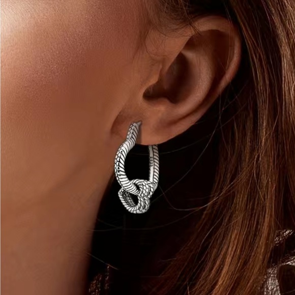 Jewelry - Sterling Silver Hoop Earrings with 3 Dangling Hearts ♥️
